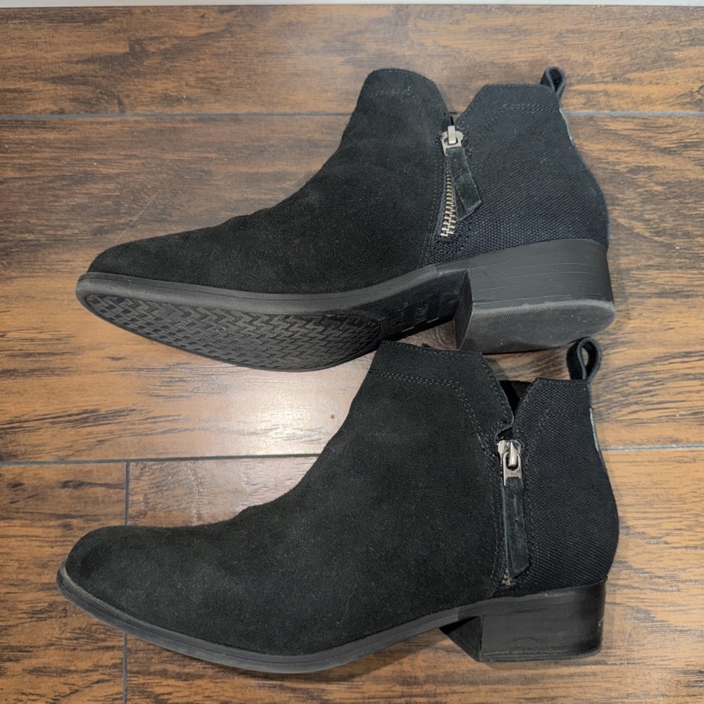 Toms Black Leather Suede Leila Ankle Boots Size 8 W